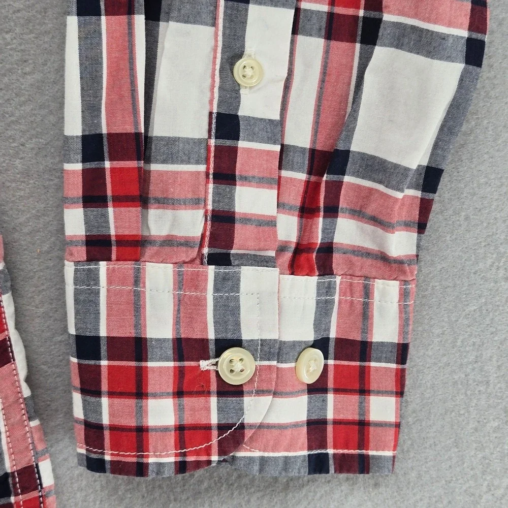 Banana Republic Plaid Untucked Fit Button Down Shirt Red White Blue Cotton XL